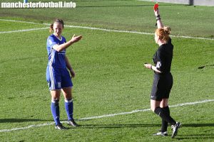 Birmingham City Ladies captain Kerys Harrop is sent off for retaliation against Georgia Stanway