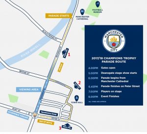 Man City Deansgate Bus Parade Bus Route 2018