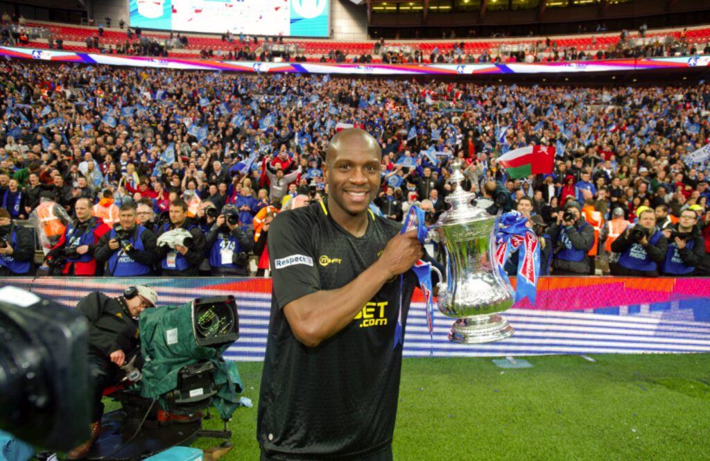 Emmerson Boyce celebration with trophy v Man City FA Cup final 2012-2013