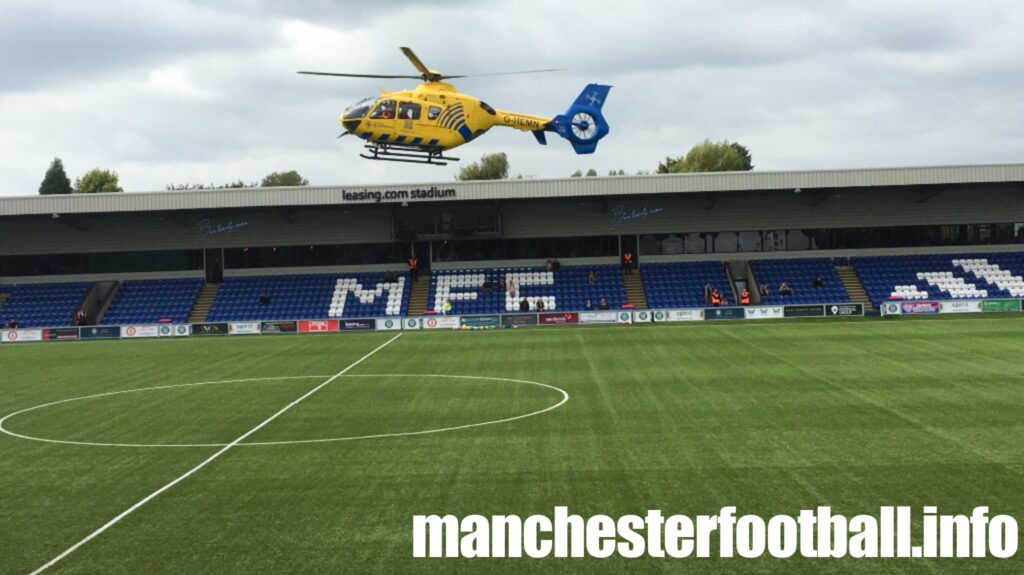 Air Ambulance lands at Macclesfield FC Moss Rose - aka leasing.com stadium