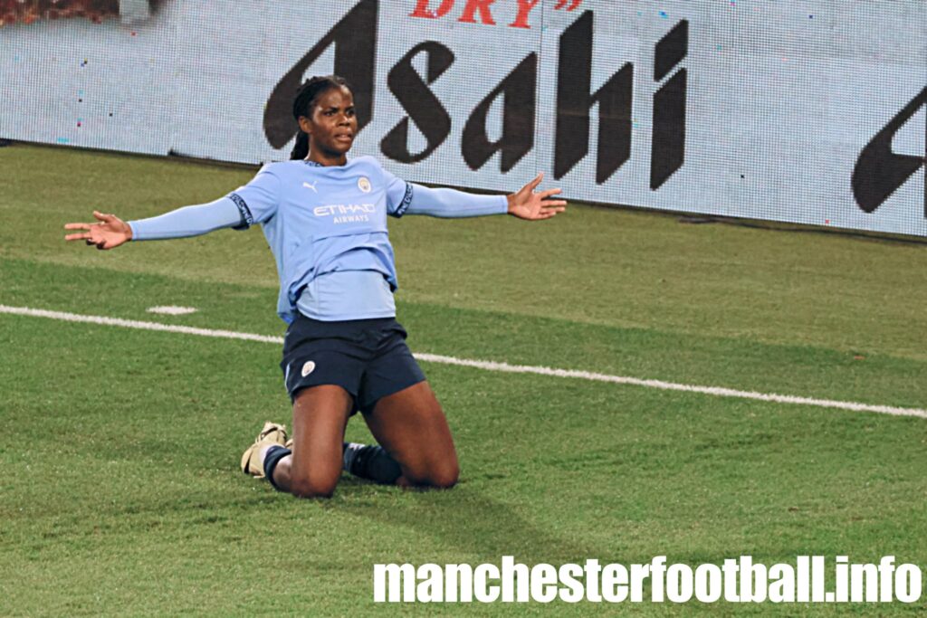 Khadija Bunny Shaw celebrates her goal against Barcelona for Manchester City Women - Wednesday October 2024