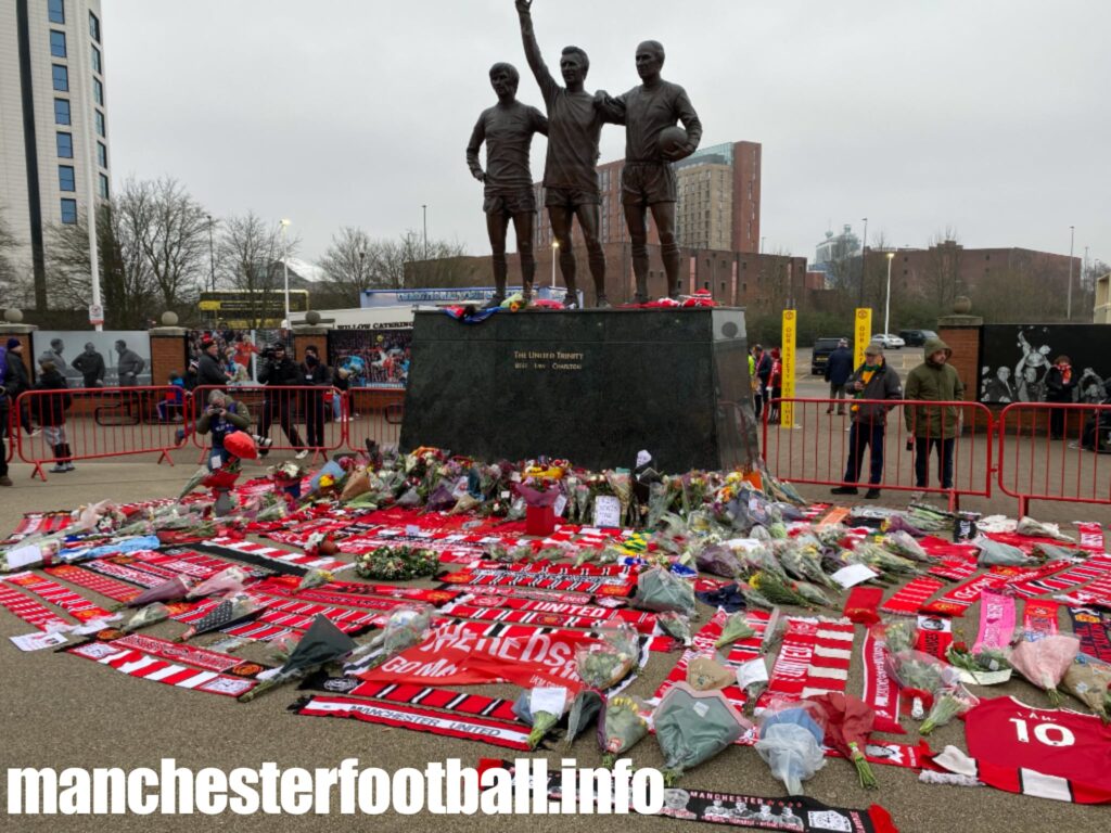 Denis Law tributes - Holy Trinity Statue at Old Trafford - Sunday January 19 2025